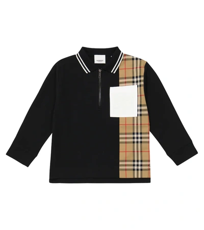 Burberry Boys' Matthew Long Sleeve Check Panel Polo Shirt - Little Kid, Big Kid In Black