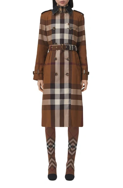 Burberry Waterloo Check-print Double-breasted Trench Coat In Brown