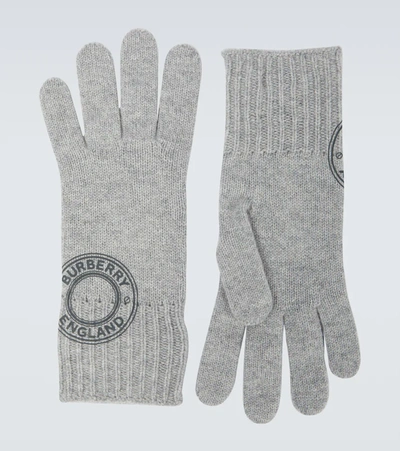 Burberry Logo Graphic-print Knitted Gloves In Mid Grey Melange