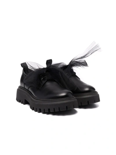 Florens Kids' Scarpe Nere Stringate In Pelle Di Vitello In Nero