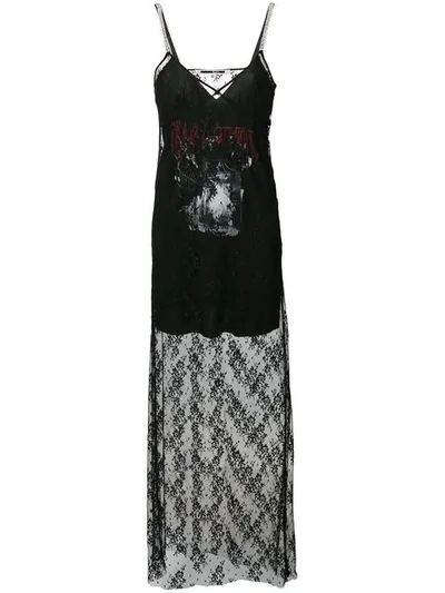 Mcq By Alexander Mcqueen Graphic Print Lace Slip Dress In Black