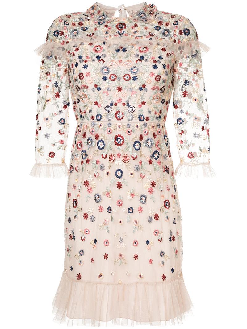 Needle & Thread - Floral Embroidered Dress In Pink/purple | ModeSens