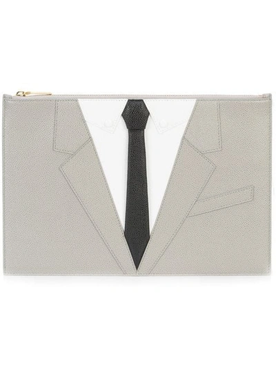 Thom Browne Suit Embroidered Clutch In 035 - Med Grey