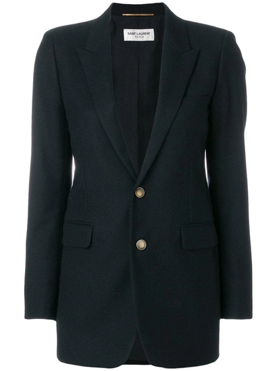 Saint Laurent Single Breasted Plunge Blazer In Neronero