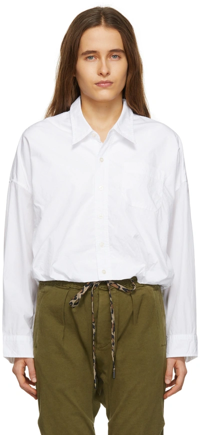 R13 Gathered Hem Crop Cotton Button-up Shirt In White