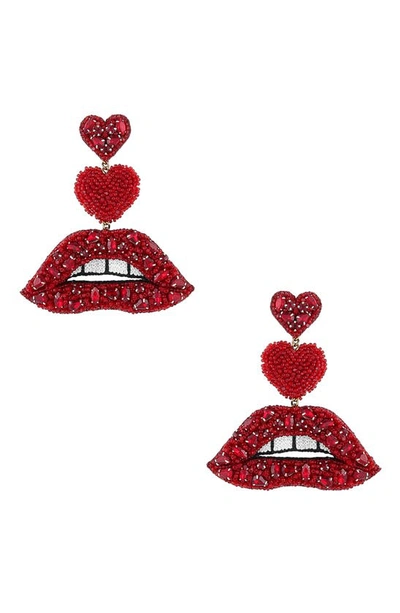 Deepa Gurnani Lips Beaded & Embroidered Drop Earrings In Red
