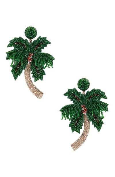 Deepa Gurnani Palm Tree Beaded Drop Earrings In Green