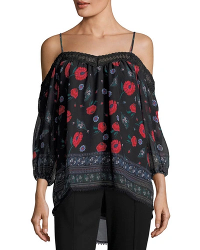 Endless Rose Zinnia-print Cold-shoulder Blouse In Multi Pattern
