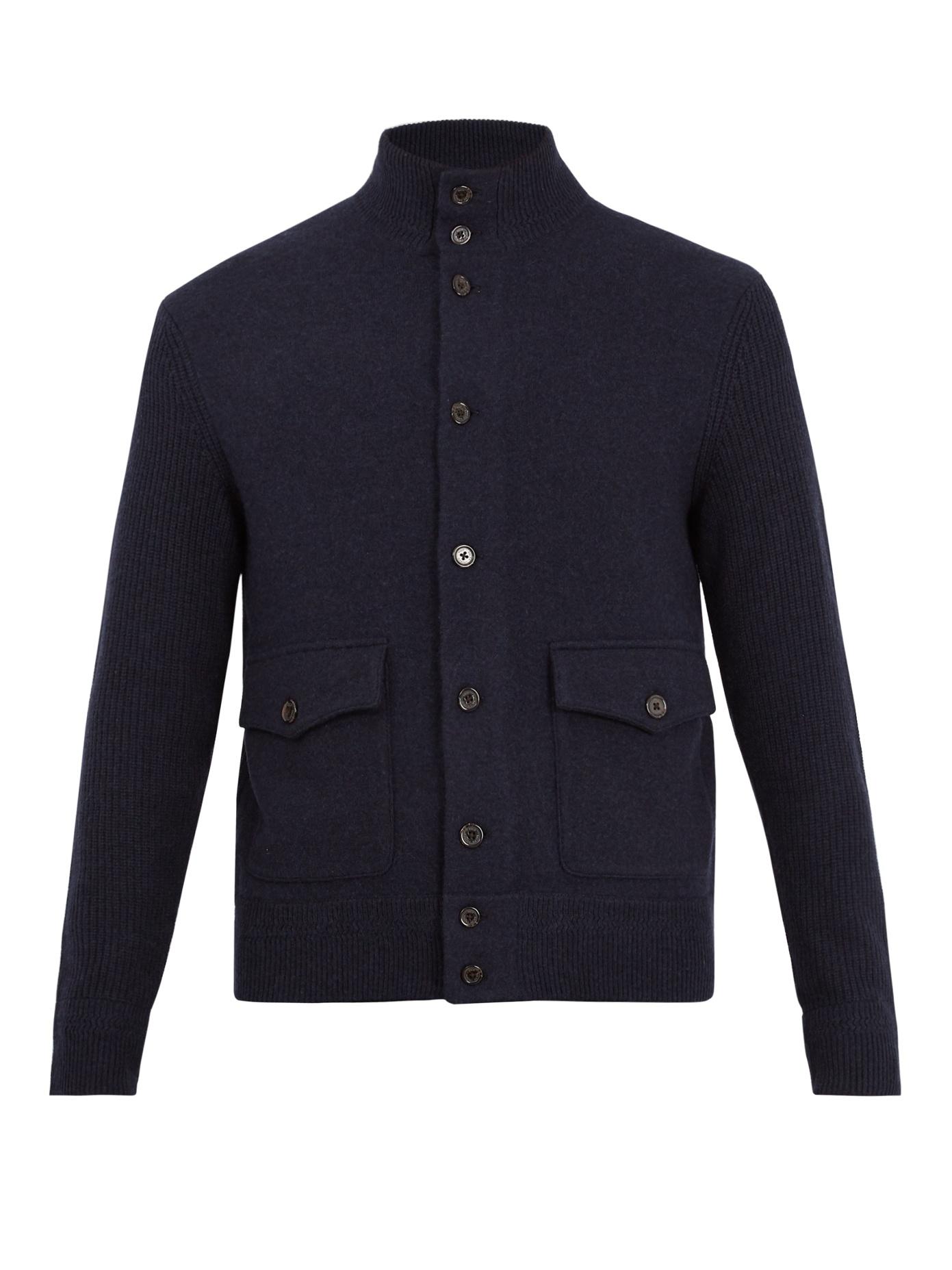 Polo Ralph Lauren Contrast-sleeve Wool-blend Jacket In Blue | ModeSens