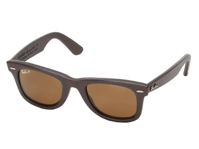 Ray Ban Ray-ban - Rb2140 Leather-wrapped Wayfarer Polarized 50mm (brown  Leather) Fashion Sunglasses | ModeSens