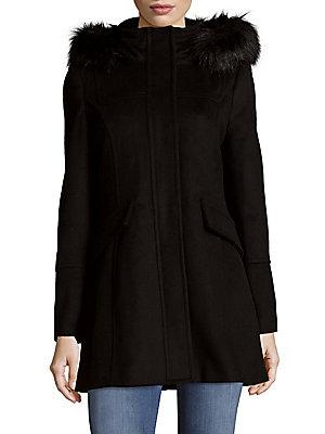 Karl Lagerfeld Faux Fur Trim Jacket In Black | ModeSens