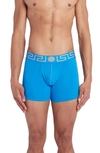 Versace Long Stretch Cotton Trunks In Blue