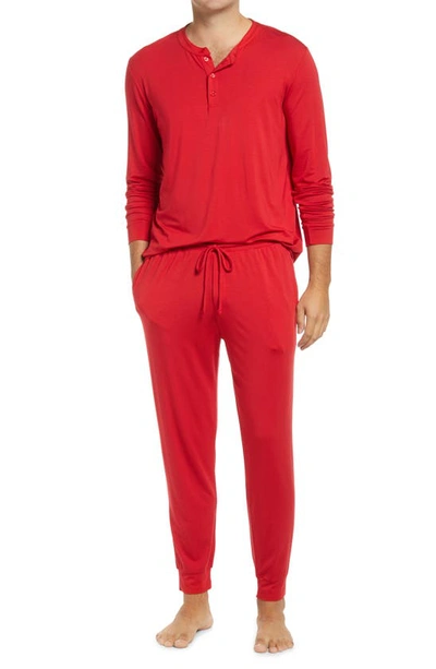 Eberjey Henry 2-piece Henley Pajama Set In Haute Red
