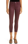 L Agence Margot Coated Crop High Waist Skinny Jeans In Dark Wine