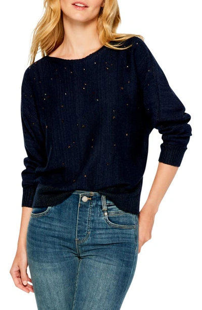 Nic + Zoe Falling Stars Embellished Sweater In Indigo Mix