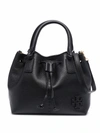 Tory Burch Mcgraw Small Drawstring Leather Satchel In Black