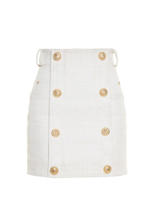 Balmain Cotton Blend Canvas Skirt With Buttons, Off White | ModeSens