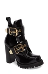 Jeffrey Campbell Craven Buckle Strap Bootie In Black Box-gold