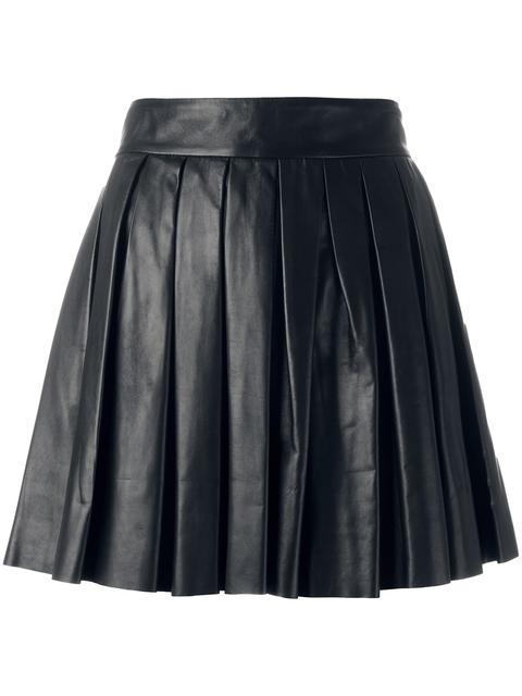 Alice And Olivia Pleated Leather Mini Skirt In Black | ModeSens