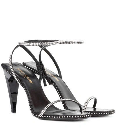 Saint Laurent Freja 90 Embellished Satin Sandals In Black Crystal