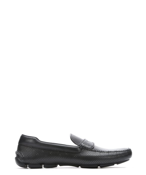 Prada Black Perforated Leather Driving Loafers | ModeSens