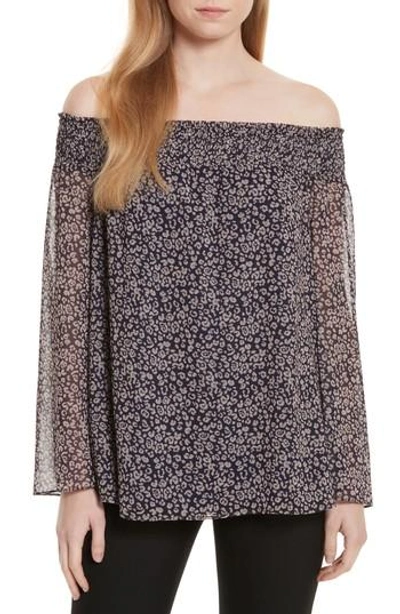 Rebecca Minkoff Avani Off The Shoulder Top In Purple Wine Leopard