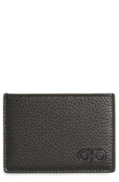 Ferragamo Men's Tonal Gancini Leather Card Case In Black