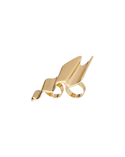 Saint Laurent Ruffle Two-finger Ring In Gold