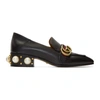Gucci Marmont Logo And Faux Pearl-embellished Leather Collapsible-heel Pumps In Black