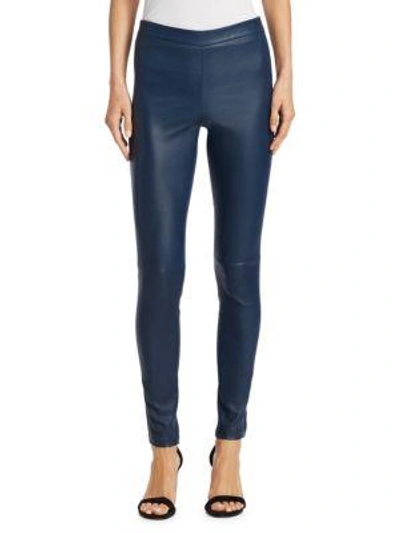 Theory Adbelle Leather Leggings In Deep Artic Teal
