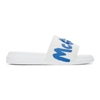Alexander Mcqueen Graffiti Logo Rubber Slide Sandals In White Blue