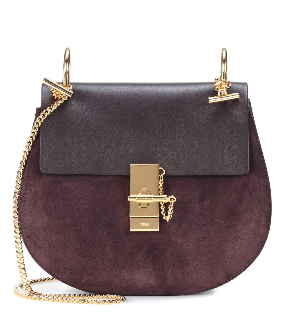 Chloé Drew Suede And Leather Shoulder Bag In Carloe Lrowe | ModeSens