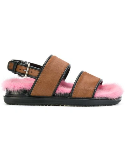 Marni Fur-insole Calf-hair Sandals In Pink Multi