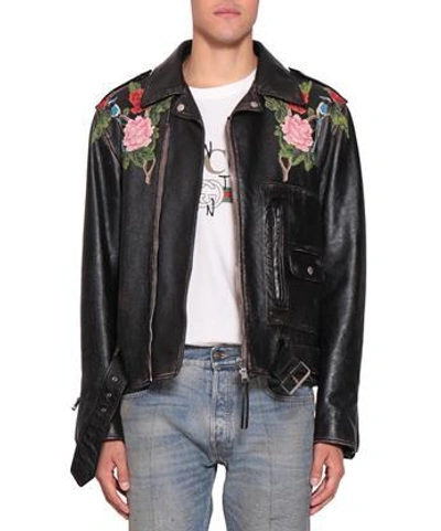 Gucci Embroidered Biker Jacket In Black