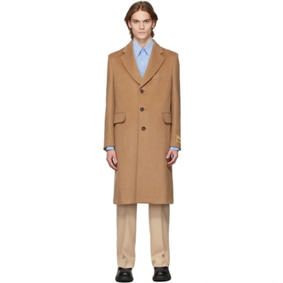 Gucci Single-breasted Camel Wool Coat In Neutrals