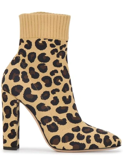 Gianvito Rossi Sauvage 100 Leopard-print Stretch-knit Sock Boots In Brown