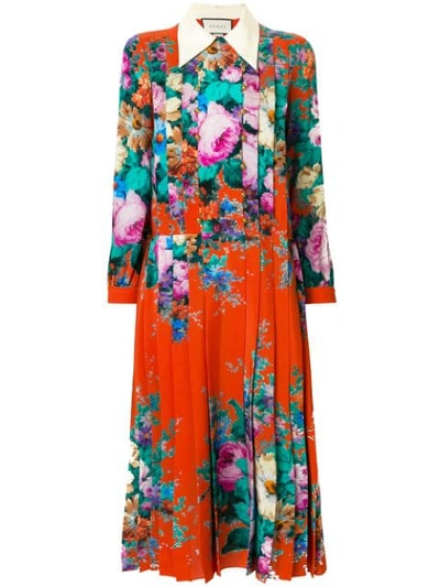 Gucci Velvet-trimmed Pleated Printed Silk Crepe De Chine Midi Dress In Multicolour