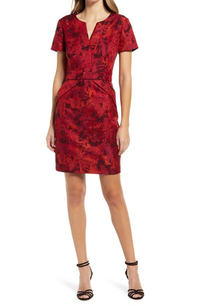 Shani Jacquard Bow Sheath Cocktail Dress In Red