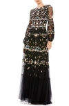 Mac Duggal Floral-embroidered Puff-sleeve Gown In Multi