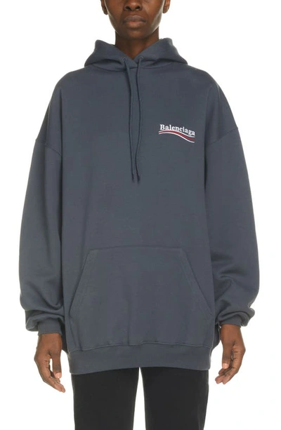 Balenciaga Campaign Logo Oversize Cotton Hoodie In Dark Grey/ White