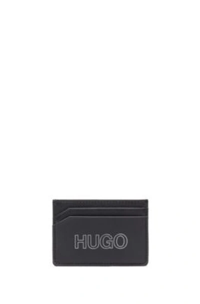 Hugo Leather Card Holder With Outline Logo- Black Men's Wallets