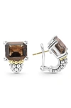 Lagos 18k Yellow Gold & Sterling Silver Glacier Smoky Quartz Caviar Beaded Large Half Hoop Earrings In Smokey Quartz