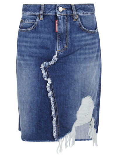 Dsquared2 Asymmetric Distressed Denim Skirt In Blue