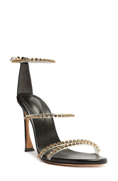 Alexandre Birman Dolores Crystal Leather Ankle-strap Sandals In Crystal/black