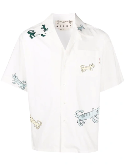 Marni Tiger-print Bowling Shirt In White
