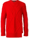 Neil Barrett Asymmetric-hem Cable-knit Wool Sweater In Red