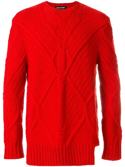 Neil Barrett Asymmetric-hem Cable-knit Wool Sweater In Red