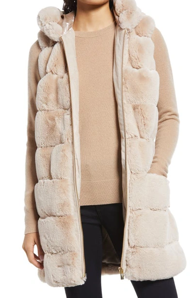 Via Spiga Grooved Faux Fur Hooded Vest In Beige