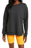 Zella Cara Side Zip Crewneck Sweatshirt In Grey Dark Charcoal Heather