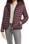 Save The Duck Gwen Cozy Faux Fur Trim Hooded Puffer Jacket In Burgundy Black